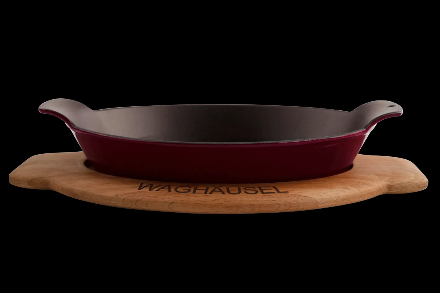 Sallys Gusseisen - Servierpfanne oval 18 x 24 cm - mit Echtholzuntersetzer