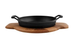 Sallys Gusseisen - Servierpfanne rund Ø 20 cm - mit Echtholzuntersetzer