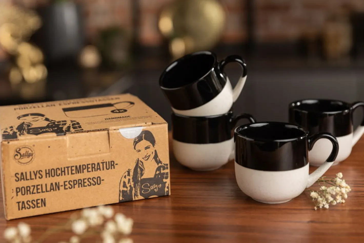 Sallys Hochtemperatur Porzellan Espressotassen "Mirrorglaze" - 4er Set